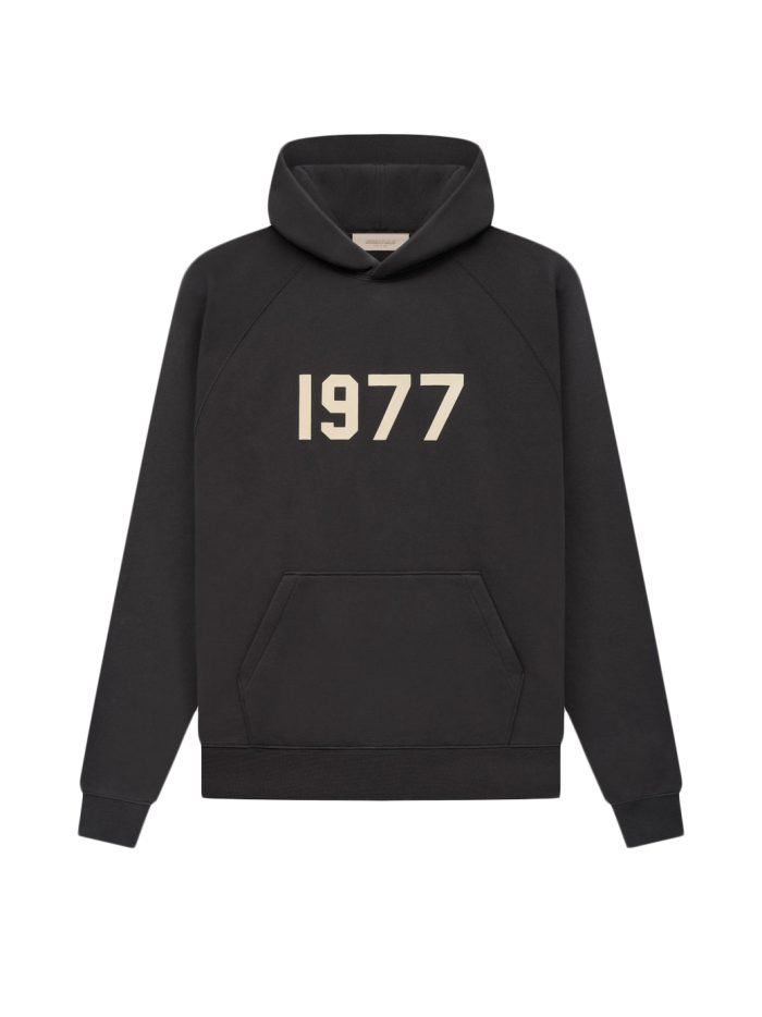 Essentials Pullover 1977 Black Iron Hoodie in front side