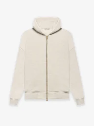 Essentials Fleece Zip Up Beige Hoodie in front side