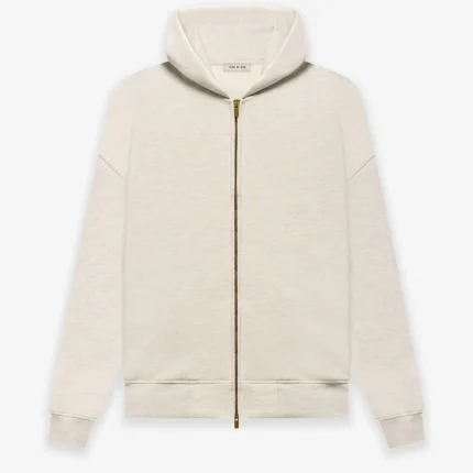 Essentials Fleece Zip Up Beige Hoodie in front side