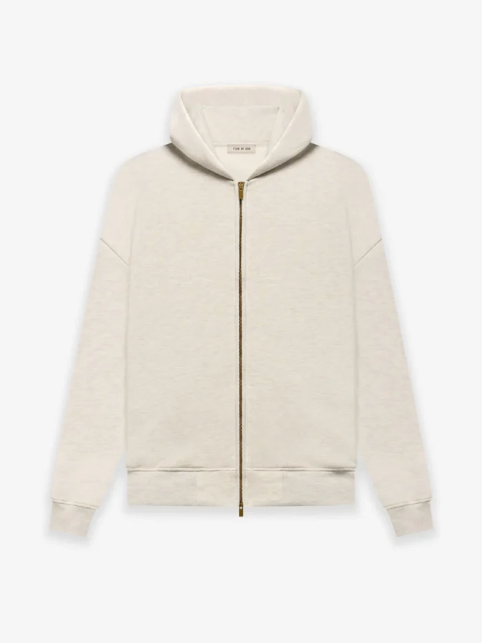 Essentials Fleece Zip Up Beige Hoodie in front side