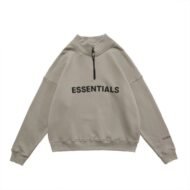 Essentials Half Zip High Collar Loose Hoodie in front side