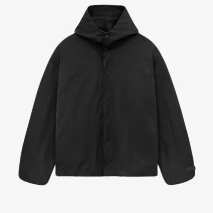 Textured Nylon Hooded Coaches Jacket - Black