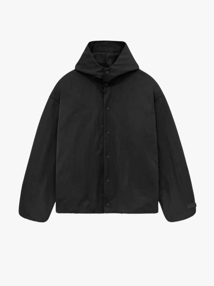 Textured Nylon Hooded Coaches Jacket - Black Textured Nylon Hooded Coaches Jacket - Black
